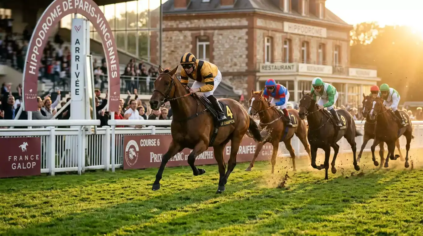 Pari hippique en France: chevaux de course sur un hippodrome