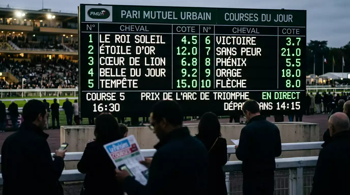 Tableau des cotes du pari mutuel sur un hippodrome en France